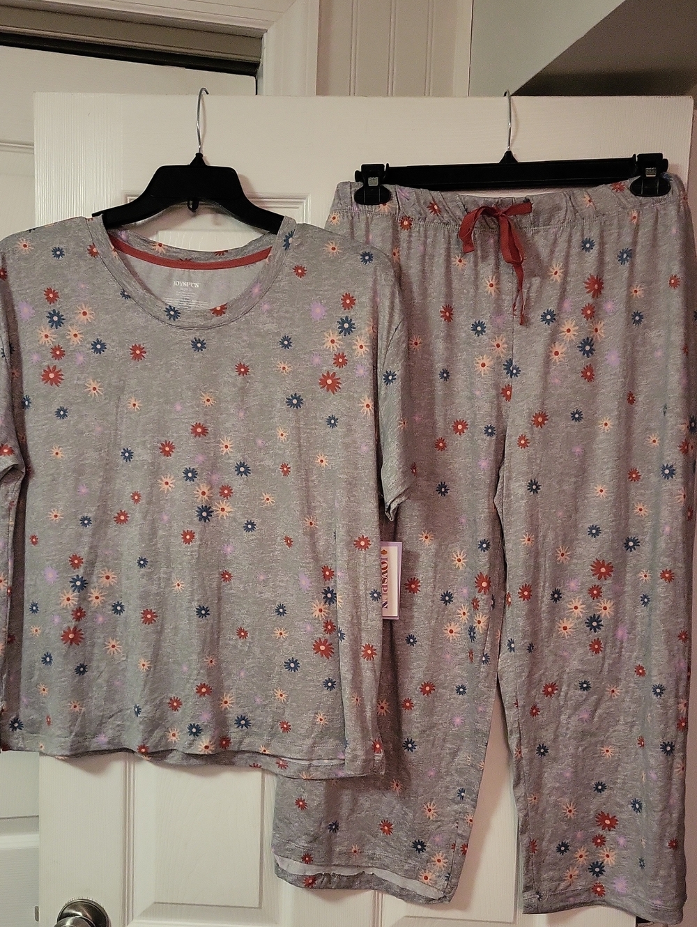 Women's Floral Gray Pajama Set with Pink Accents
